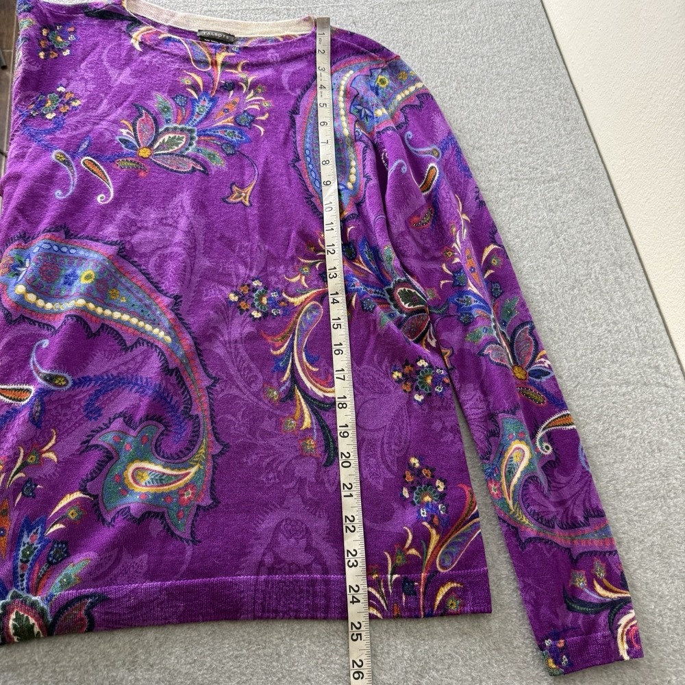 Talbots Merino Wool Purple Paisley Long Sleeve Spring Sweater Womens Medium - Picture 8 of 10
